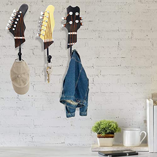 MAIPAY Gifts for Music Lovers, Guitar Music Decor, Music Decorations for Home, Decorative Hooks for Wall Hanging Clothes Coats Towels Keys Hats, Wall Mounted Heavy Duty (3-Pack)