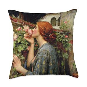 john william waterhouse gifts the soul of the rose john william waterhouse art throw pillow, 18x18, multicolor