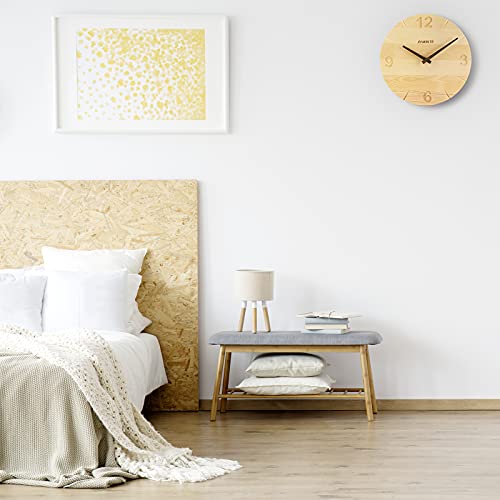 JIYUERLTD Modern Solid Wood Clock - 12“ Silent Wall Clock,Decorative Clock for Bedroom, Living Room, Kitchen, Office and Hotel