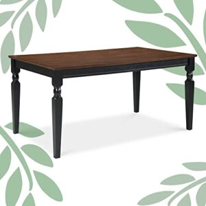 finch provence farmhouse table, two-toned wood with turned legs, traditional rustic furniture decor for kitchen or dining room, 60" inch tabletop, black