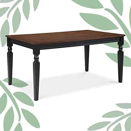 Finch Provence Farmhouse Table, Two-Toned Wood with Turned Legs, Traditional Rustic Furniture Decor for Kitchen or Dining Room, 60" Inch Tabletop, Black