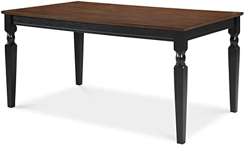 Finch Provence Farmhouse Table, Two-Toned Wood with Turned Legs, Traditional Rustic Furniture Decor for Kitchen or Dining Room, 60" Inch Tabletop, Black