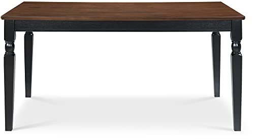 Finch Provence Farmhouse Table, Two-Toned Wood with Turned Legs, Traditional Rustic Furniture Decor for Kitchen or Dining Room, 60" Inch Tabletop, Black