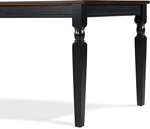 Finch Provence Farmhouse Table, Two-Toned Wood with Turned Legs, Traditional Rustic Furniture Decor for Kitchen or Dining Room, 60" Inch Tabletop, Black