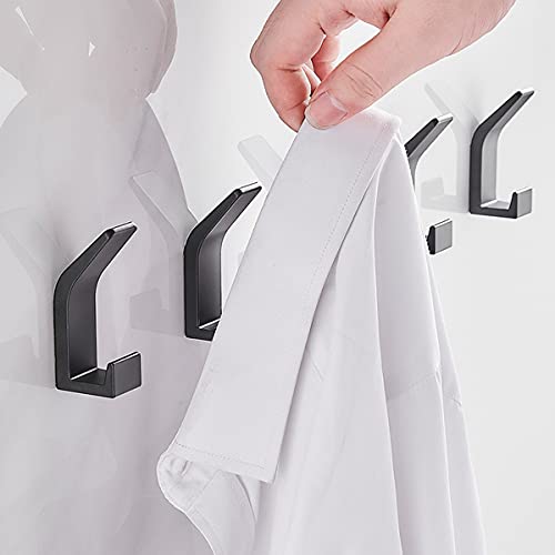 5 Packs Wall Towel Hooks, Veriya Adhesive Door Hooks Hanger, Heavy Duty Stick on Wall Hooks for Hanging Robe Coat Towel Keys Bags, Bathroom Toilet Kitchen Office, No Drill Glue Needed (Black)