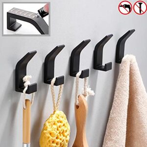 5 Packs Wall Towel Hooks, Veriya Adhesive Door Hooks Hanger, Heavy Duty Stick on Wall Hooks for Hanging Robe Coat Towel Keys Bags, Bathroom Toilet Kitchen Office, No Drill Glue Needed (Black)