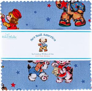 set sail america riley blake 5-inch stacker, 42 precut fabric quilt squares by lindsay wilkes
