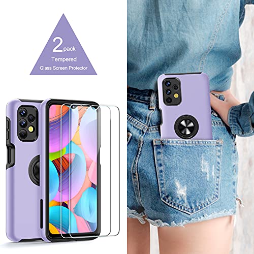 JAME Designed for Samsung Galaxy A32 5G Case with 2 Pack Tempered Glass Screen Protector Shockproof Scratch Proof Protective Cover with Built-in Magnetic Kickstand for Samsung Galaxy A32 5G, Purple