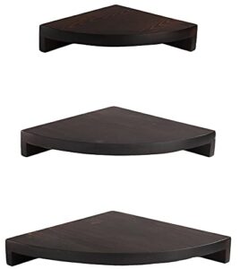 lawei set of 3 wood corner shelf wall mount, solid wood floating corner shelves wall hanging corner shelves for display of books, small plant, photos, wall decor
