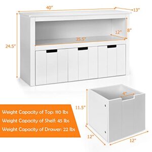 Giantex Storage Cabinet with 3 Removable Drawers, Rolling Wheels and Open Shelf, Toy Organizer, Large Storage Bins, Floor Cabinet for Living Room, Bedroom, Toddler's Room, Playroom Kids Drawer Chest