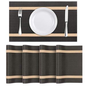 www heat-resistant placemats, set of 4,stain resistant washable pvc table mats,kitchen table mats for dining kitchen table black