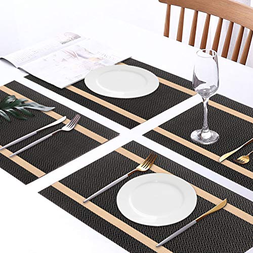 WWW Heat-Resistant Placemats, Set of 4,Stain Resistant Washable PVC Table Mats,Kitchen Table mats for Dining Kitchen Table Black