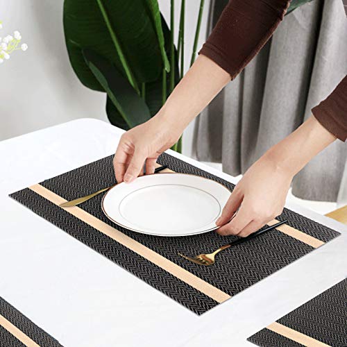 WWW Heat-Resistant Placemats, Set of 4,Stain Resistant Washable PVC Table Mats,Kitchen Table mats for Dining Kitchen Table Black