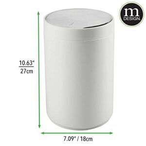 mDesign Modern Slim Profile Compact Freestanding Plastic Toilet Bowl Brush and Round Wastebasket Garbage Can Combo for Bathroom Storage - Sturdy, Deep Cleaning - Set of 2 - Light Gray/Chrome