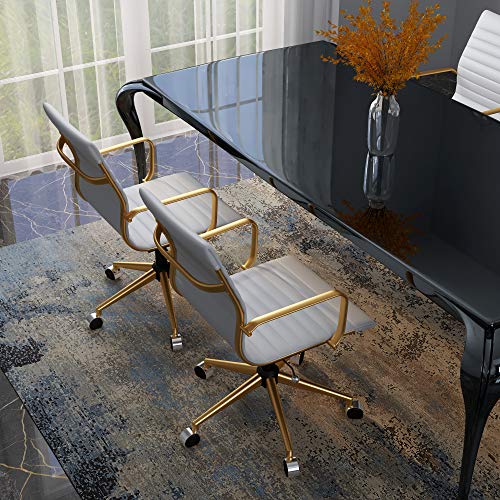 LUX Modern Desk Chair Gold Base White and Gold Office Chair Rolling Office Chair with Back Support Ergo Office Chair with Caster Wheels Office Chair for Heavy People 320lbs Gold Swivel Office Chair