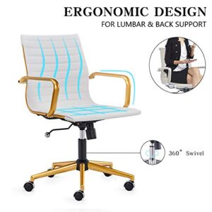 LUX Modern Desk Chair Gold Base White and Gold Office Chair Rolling Office Chair with Back Support Ergo Office Chair with Caster Wheels Office Chair for Heavy People 320lbs Gold Swivel Office Chair