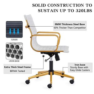 LUX Modern Desk Chair Gold Base White and Gold Office Chair Rolling Office Chair with Back Support Ergo Office Chair with Caster Wheels Office Chair for Heavy People 320lbs Gold Swivel Office Chair