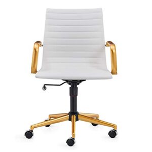 LUX Modern Desk Chair Gold Base White and Gold Office Chair Rolling Office Chair with Back Support Ergo Office Chair with Caster Wheels Office Chair for Heavy People 320lbs Gold Swivel Office Chair