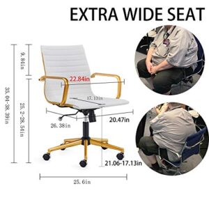 LUX Modern Desk Chair Gold Base White and Gold Office Chair Rolling Office Chair with Back Support Ergo Office Chair with Caster Wheels Office Chair for Heavy People 320lbs Gold Swivel Office Chair