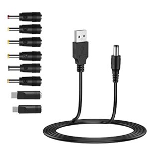 liansum usb to dc 5v power cord, universal dc 5.5x2.1mm cable with 8 connectors (6.4x4.4, 5.5x2.5, 4.8x1.7, 4.0x1.7, 3.5x1.35, 2.5x0.7, micro usb, type-c), for router,mini fan,speaker more 5v devices