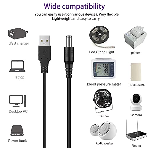 LIANSUM USB to DC 5V Power Cord, Universal DC 5.5x2.1mm Cable with 8 Connectors (6.4x4.4, 5.5x2.5, 4.8x1.7, 4.0x1.7, 3.5x1.35, 2.5x0.7, Micro USB, Type-C), for Router,Mini Fan,Speaker More 5V Devices