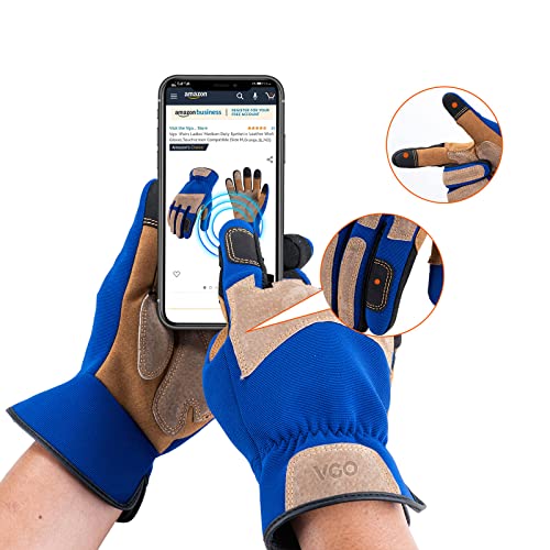 Vgo... 1-Pair Gardening Gloves Men, Safety Work Gloves, Puncture-proof, Thornproof, Touchscreen (Size L, Blue, SL7475)