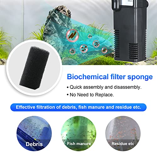 TARARIUM Quiet Betta Fish Aquarium Internal Filter Biochemical 79 GPH Rain Shower Design Small 3 in 1 Oxygen Air and Water Pump Multifunctional Submersible for 2-10 Gallon Fish Turtle Tank