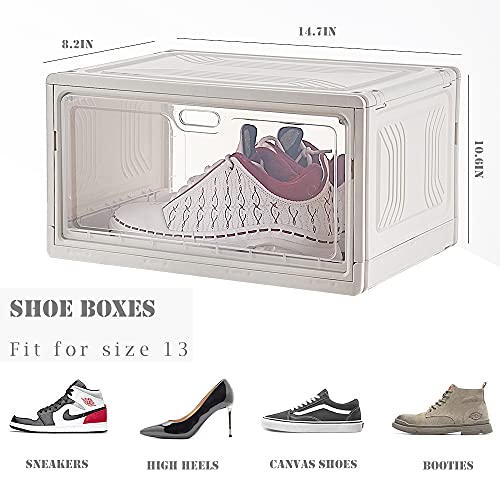 NTZS Shoe Storage Boxes,Pack of 3 Stackable Shoe Organizer,Sturdy Foldable sneaker storage and Easy Assemble Shoe Containers Clear Plastic shoe bins with Lid for US Size 13(14.6”x 10.6”x 8.3”)