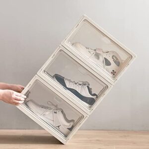 NTZS Shoe Storage Boxes,Pack of 3 Stackable Shoe Organizer,Sturdy Foldable sneaker storage and Easy Assemble Shoe Containers Clear Plastic shoe bins with Lid for US Size 13(14.6”x 10.6”x 8.3”)