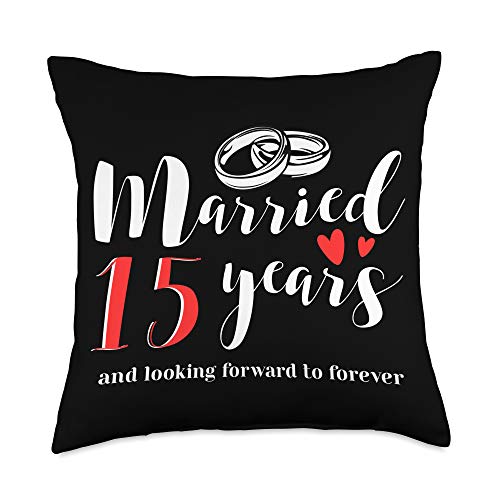 Husband Groom Wife Bride Celebrate Couple Gift 15 Years Married Wedding Anniversary Family Marriage Throw Pillow, 18x18, Multicolor