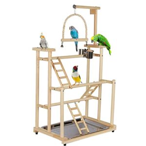 edudif 3 layers wood bird playground large parrot playstand bird perch stand bird gym playground playpen for cockatiel parakeet parrot (with installation notes)