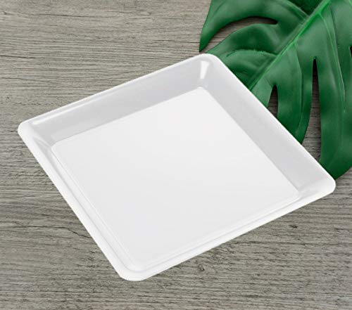 4 14" White Square Plastic Trays Heavy Duty Plastic Serving Tray 14" x 14" Unbreakable Serving Platters Food Tray Decorative Serving Trays Wedding Platter Party Trays Disposable Serving Party Platters