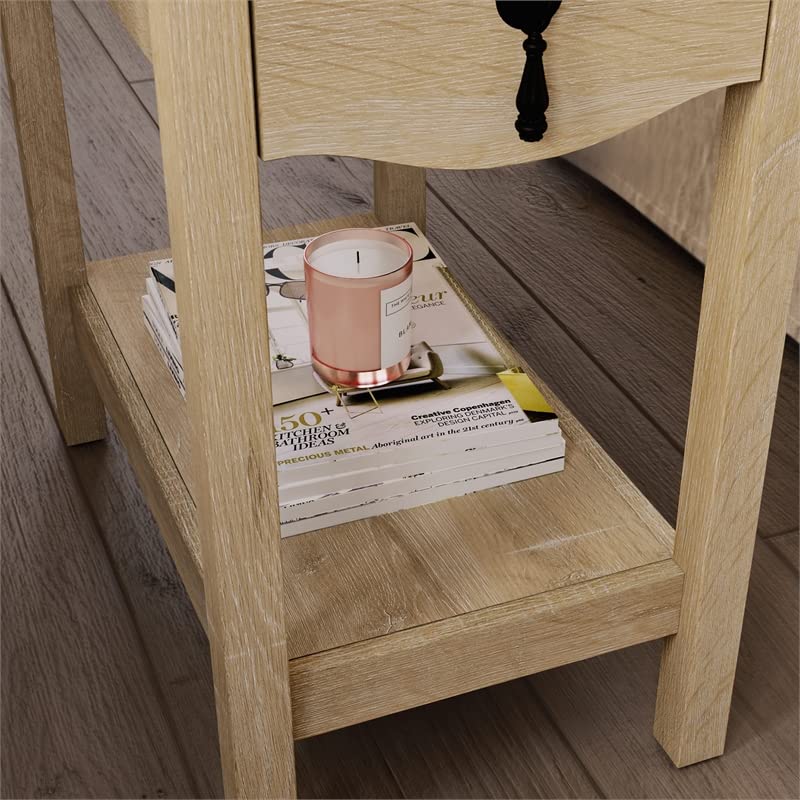 Sauder Adaline Cafe Wood Side Table with Drawer in Orchard Oak, Orchard Oak Finish