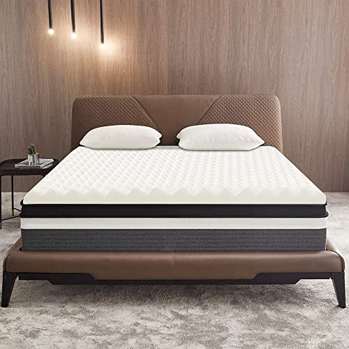 Nutan 1-inch Convoluted Egg Shell Design Mattress Topper | Orthopedic Support for Better Sleeping, Breathable and Soft Bed Toppers for Back Pain and Maintaining Proper Posture, Twin, White