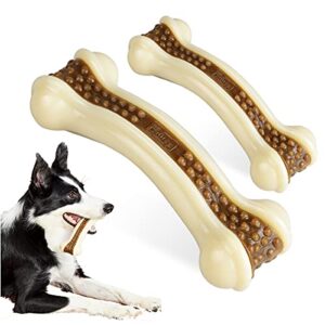 betteprod dog chew toys for aggressive chewers large breed,2 pack beef flavor indestructible dog teething chew toys bones for large/medium/small puppies,pet toy with durable nylon