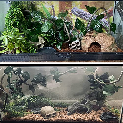 Tfwadmx Reptiles Skull Hide Decorations Bearded Dragon Tank Accessories Terrarium Ornament Gecko Hideouts Cave Snake Habitat Jungle Climber Bendable Vines Leaves for Lizards,Chameleon,Spider (4 Pcs)