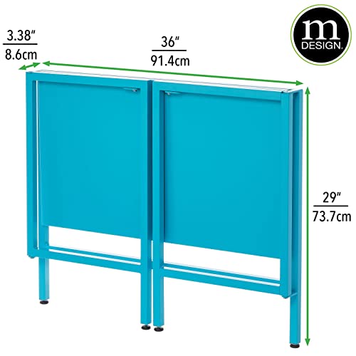 mDesign Folding Desk for Compact Spaces - Collapsible Compact Writing and Computer Workstation Steel Furniture Table for Living Room, Dorm, Home Office, and Bedroom - Ocean Blue