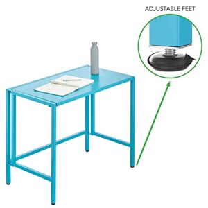 mDesign Folding Desk for Compact Spaces - Collapsible Compact Writing and Computer Workstation Steel Furniture Table for Living Room, Dorm, Home Office, and Bedroom - Ocean Blue