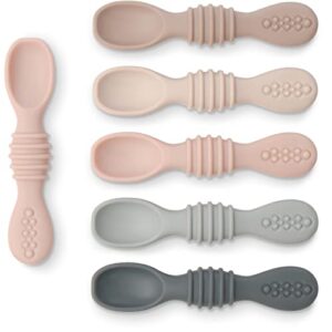 simka rose silicone baby spoons - self feeding, 6 months, first stage infant spoons for babies & toddlers - set of 6 bpa free, dishwasher, microwave safe food utensils - neutral