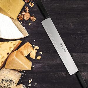 BOLEXINO 15 Inch Double Handle Cheese Knife for Charcuterie, High Carbon Stainless Steel Blade With 5" Black Plastic Handles Use for Cheese, Cakes, Vegetables, Soaps