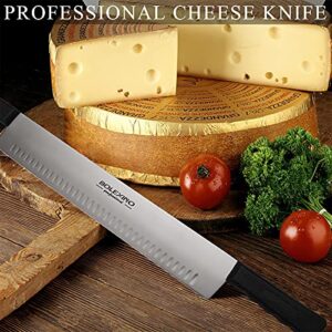 BOLEXINO 15 Inch Double Handle Cheese Knife for Charcuterie, High Carbon Stainless Steel Blade With 5" Black Plastic Handles Use for Cheese, Cakes, Vegetables, Soaps