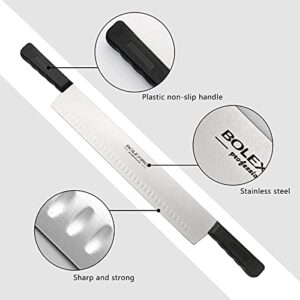 BOLEXINO 15 Inch Double Handle Cheese Knife for Charcuterie, High Carbon Stainless Steel Blade With 5" Black Plastic Handles Use for Cheese, Cakes, Vegetables, Soaps