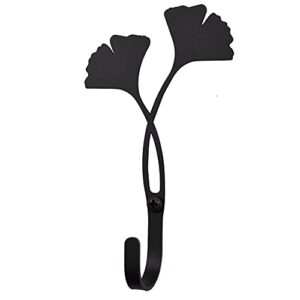 american made themed single wall hook, black powder-coated steel (ginkgo leaf)