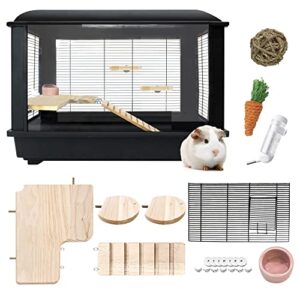 vintex large hamster cages,small animal habitat for large siberian hamster, gerbils, little rabbits, includes 5 pack hamster toys and habitat accessories, measures 24" l x 14" w x 17" h (black cage)