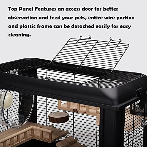 VINTEX Large Hamster Cages,Small Animal Habitat for Large Siberian Hamster, Gerbils, Little Rabbits, Includes 5 Pack Hamster Toys and Habitat Accessories, Measures 24" L x 14" W x 17" H (Black Cage)