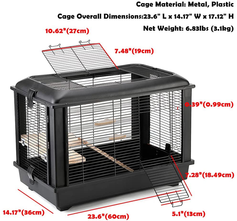 VINTEX Large Hamster Cages,Small Animal Habitat for Large Siberian Hamster, Gerbils, Little Rabbits, Includes 5 Pack Hamster Toys and Habitat Accessories, Measures 24" L x 14" W x 17" H (Black Cage)