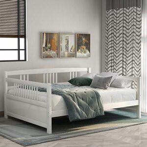 merax wood daybed bed frame no box spring needed, dual-use sturdy sofa for bedroom or living room platform, full, white