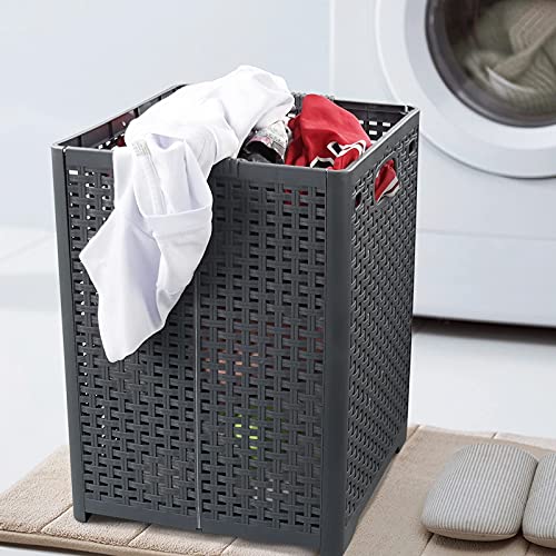 Kekow 1-Pack 42 L Plastic Collapsible Laundry Basket, Gray Folding Laundry Hamper