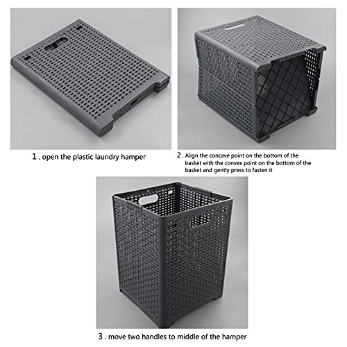 Kekow 1-Pack 42 L Plastic Collapsible Laundry Basket, Gray Folding Laundry Hamper