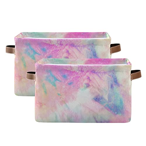 ODAWA Colourful Tie Dye Large Collapsible Cube Storage Bins - Folding Toy Canvas Storage Baskets for Closet, Cubby Decorative Organizers Box Set of 2